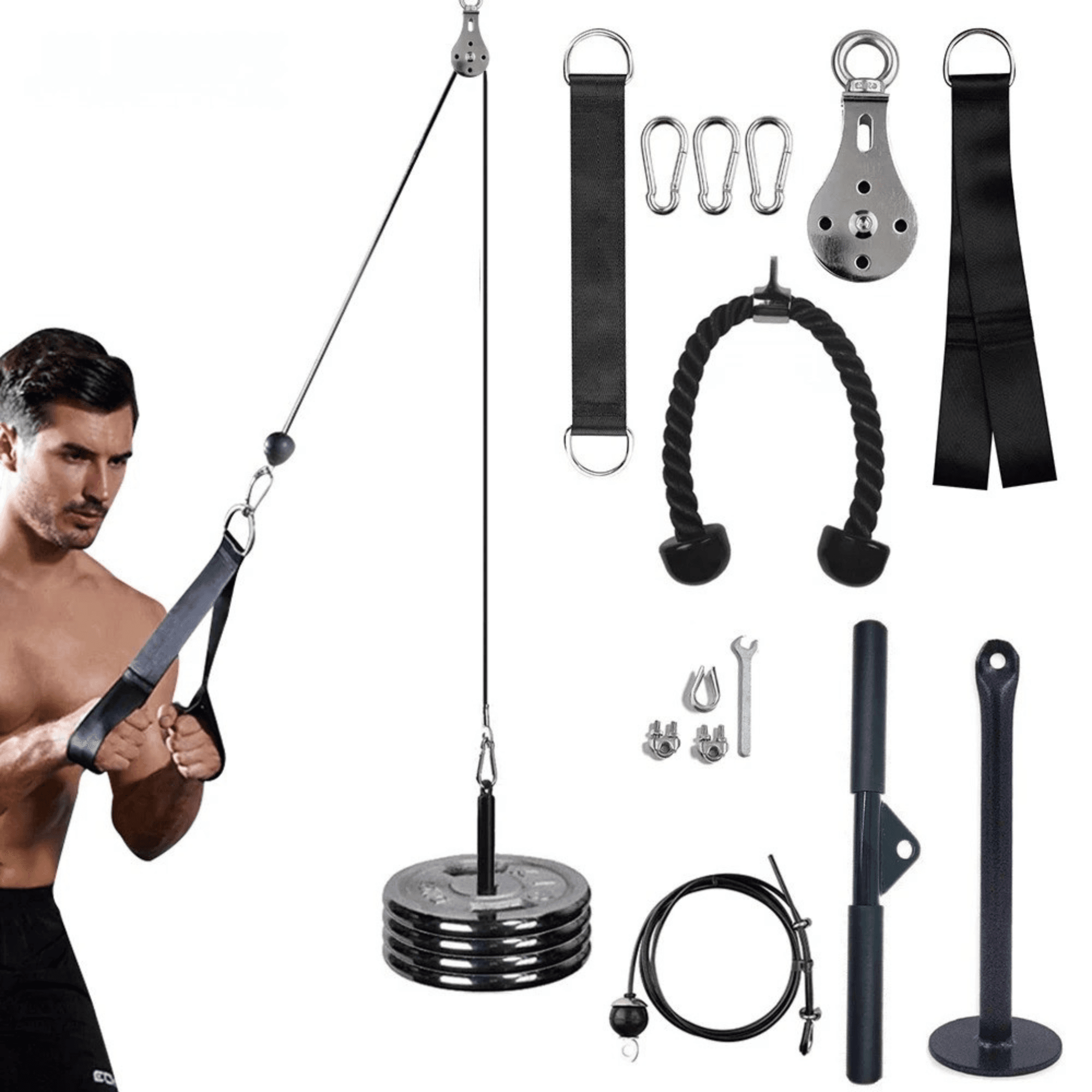 Cable Machine Gym Pulley System – DIY Adjustable 2.5m Cable Attachment for Biceps, Triceps & Full Body Strength Training